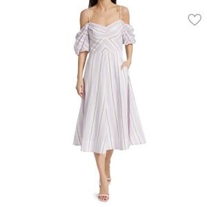 Tanya Taylor Ramona Off the Shoulder Purple Striped Dress 4 small